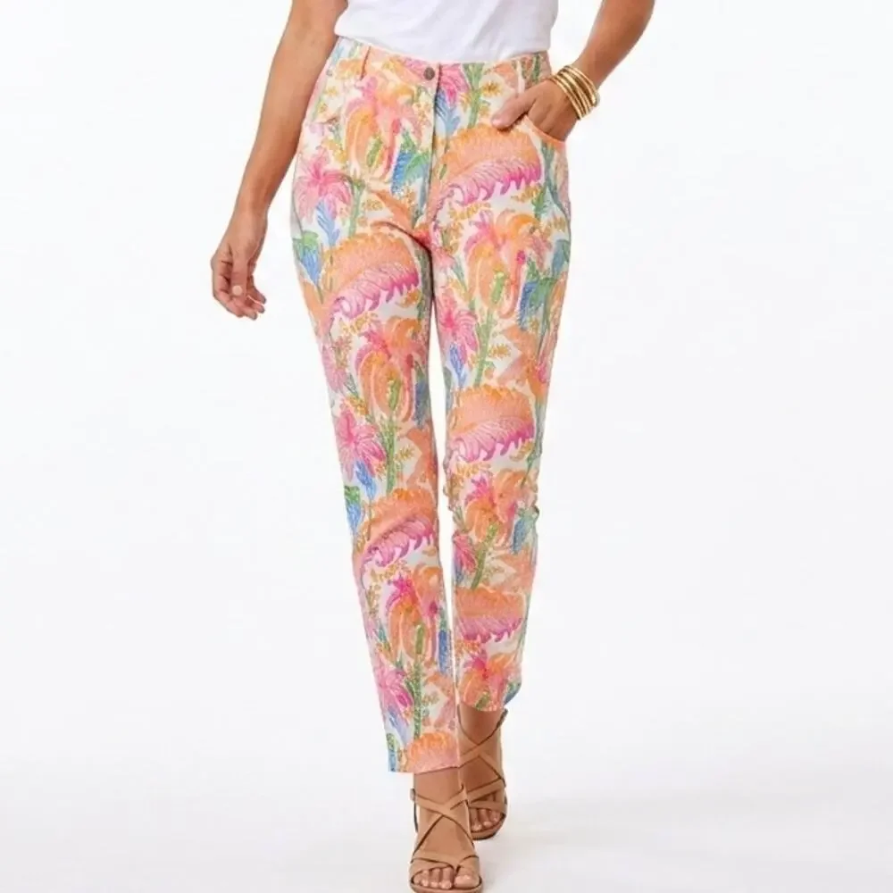 Gretchen Scott Tropical Leaf Pants Womens XL Colorful Cotton High Waisted Pants